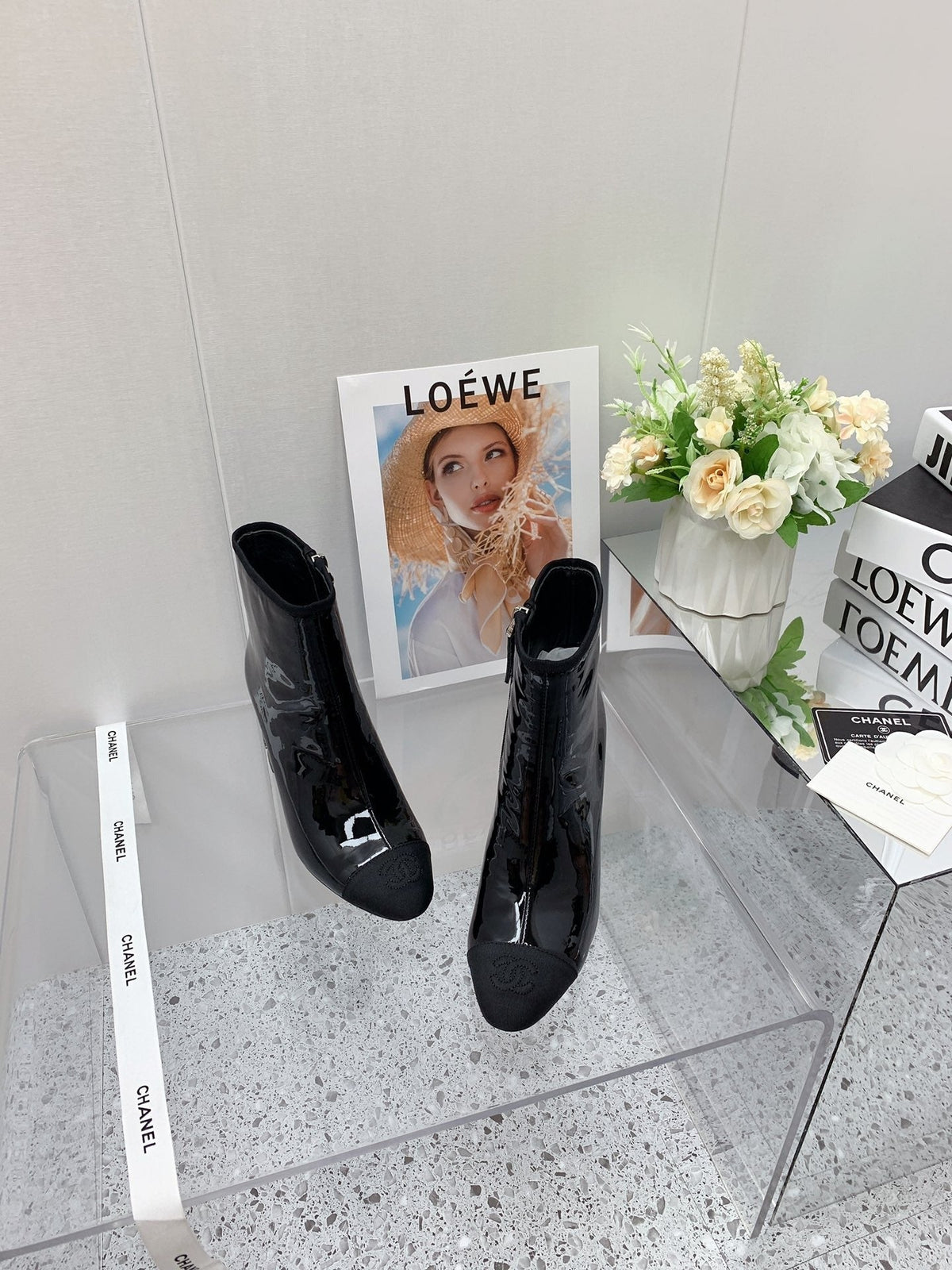 Chanel 2026 Bicolor Cap-Toe Boots 85mm Patent Leather 162120