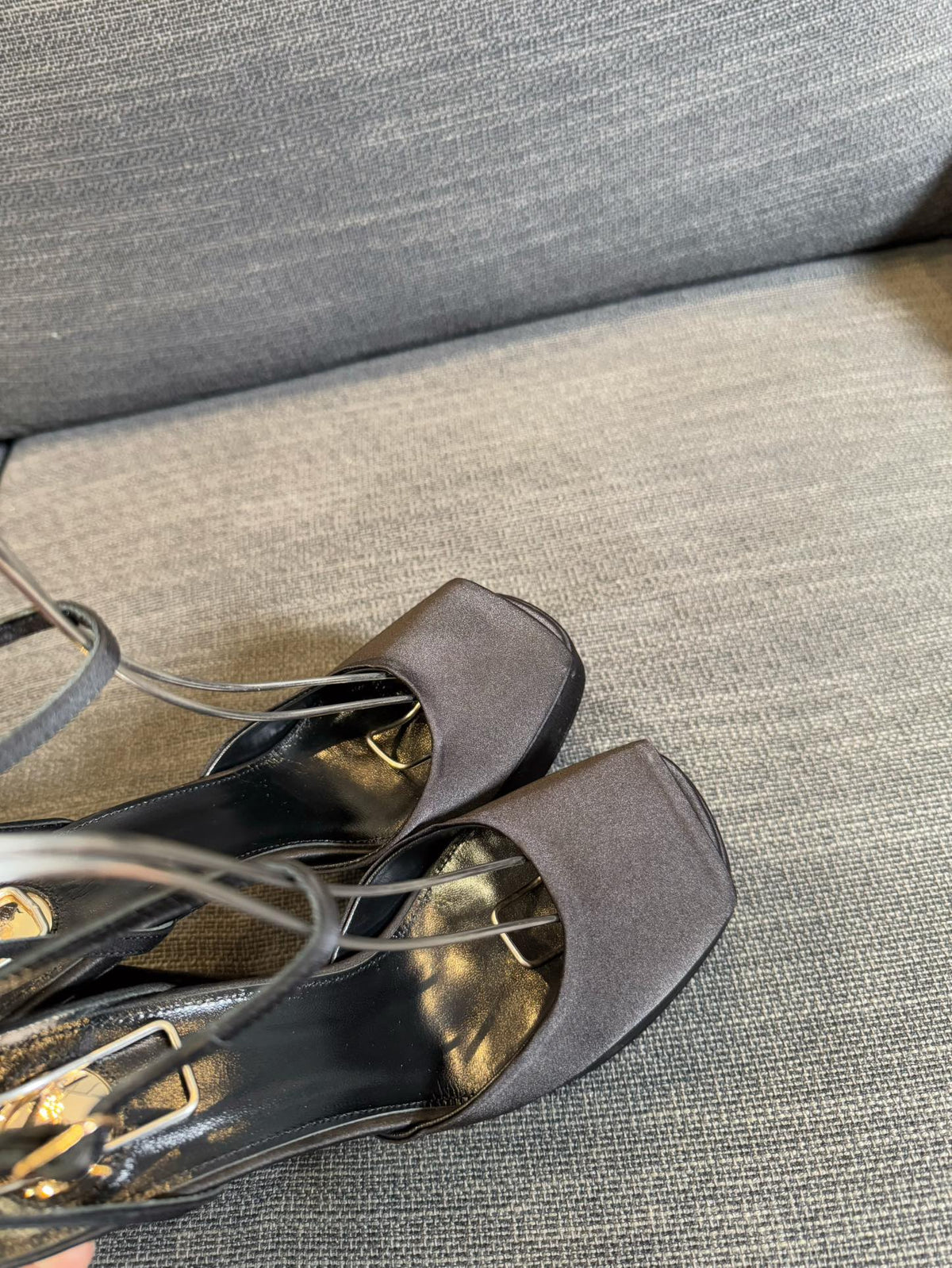 YSL 26S Platform Sandals 150 Mm Taupe And Black Satin