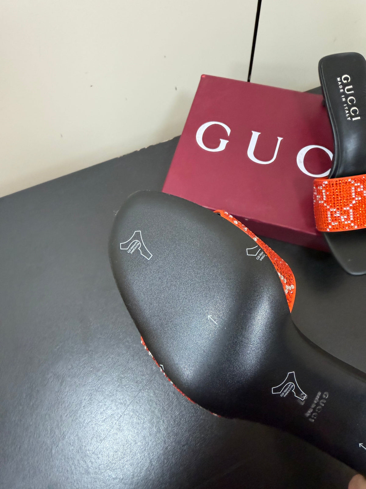 Gucci 26s Mule Sandals 5.5cm Orange Satin Crystal GG
