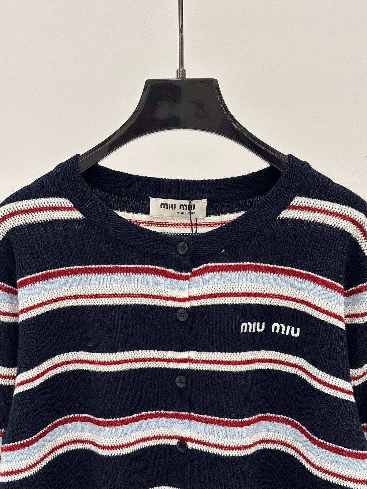 Miumiu 2026 Striped Cardigan Navy Blue Wool 431815