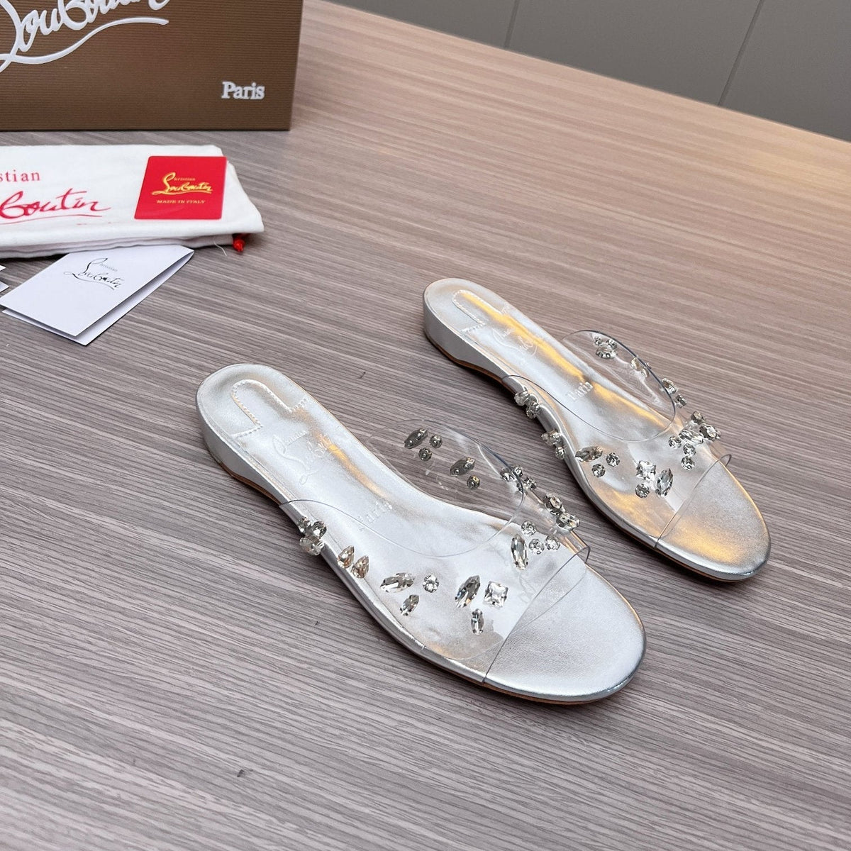 CL 26S Degraqueen Slide Sandals Crystal Silver PVC 140662