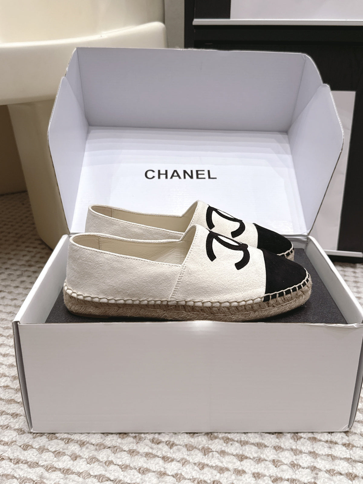 CC 26S Espadrille Slip-Ons in White Mix Black Suede