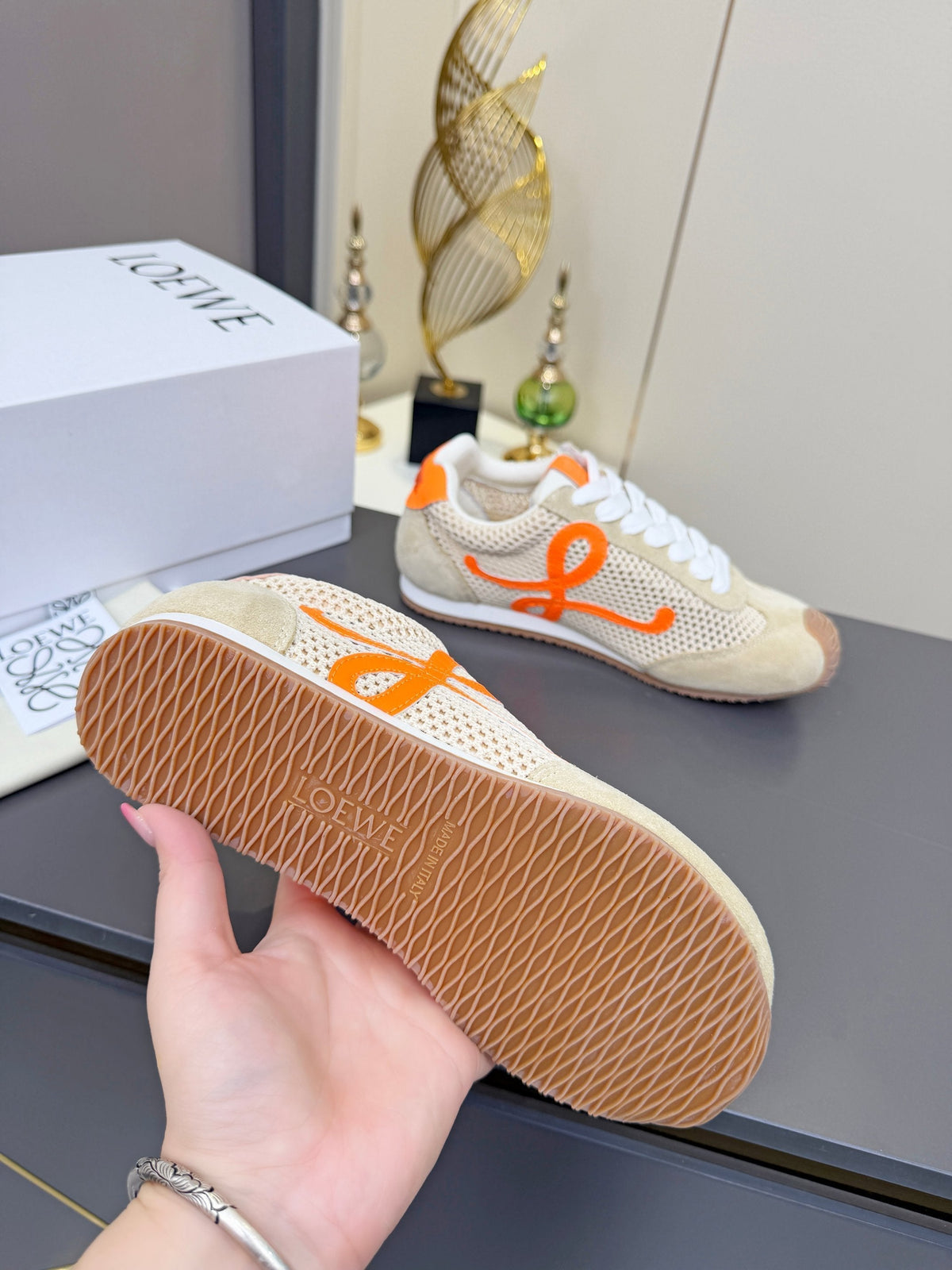 Loewe 26S Runner 2.0 Sneakers in Beige Suede and Mesh Fabric