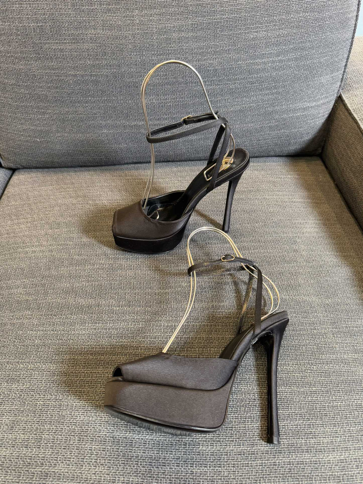 YSL 26S Platform Sandals 150 Mm Taupe And Black Satin