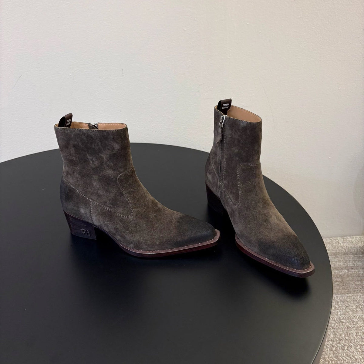 Miumiu 26s Western Ankle Boots Dark Grey Suede