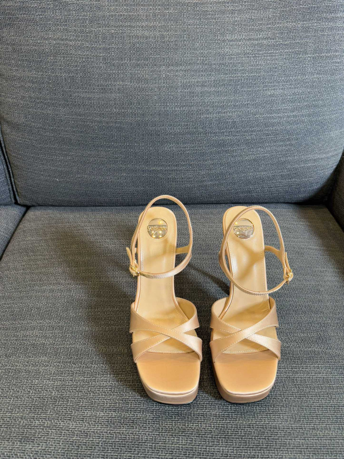 YSL 26S Cross-Strap Sandals 150 Mm Nude Satin