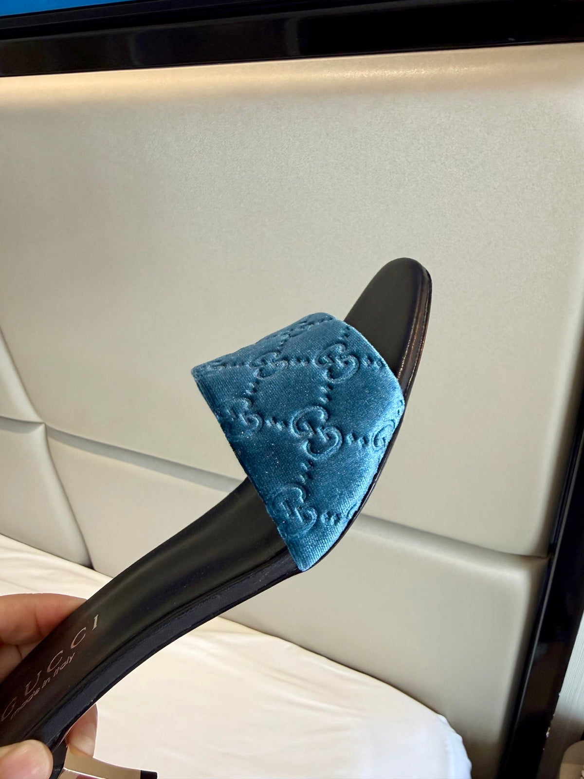 Gucci 26s Slide Sandals 5.5cm Dusty Blue Velvet