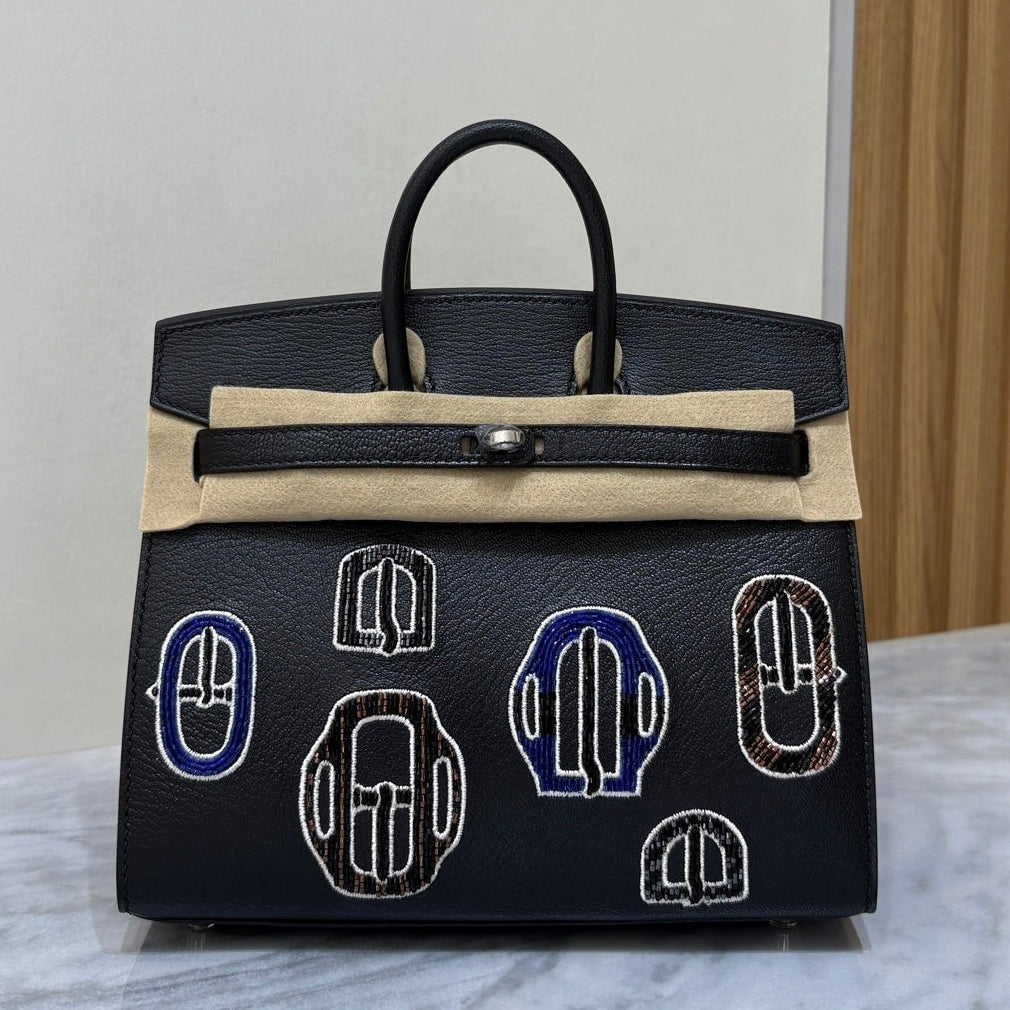 High-end Hermes 2026 Birkin 20cm Bouclerie Casaque Bag Black Goatskin Leather