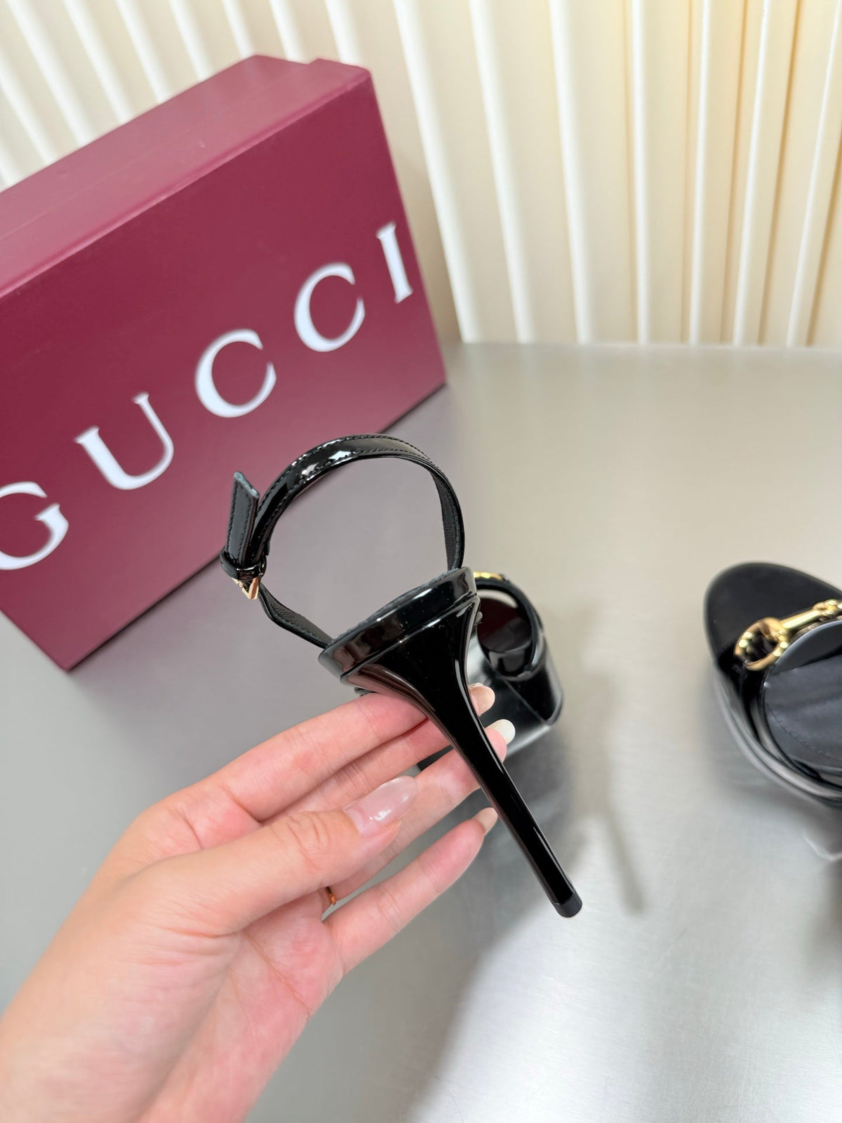 Gucci 26s Slingback Pump 10.5cm Black Glossy Calfskin