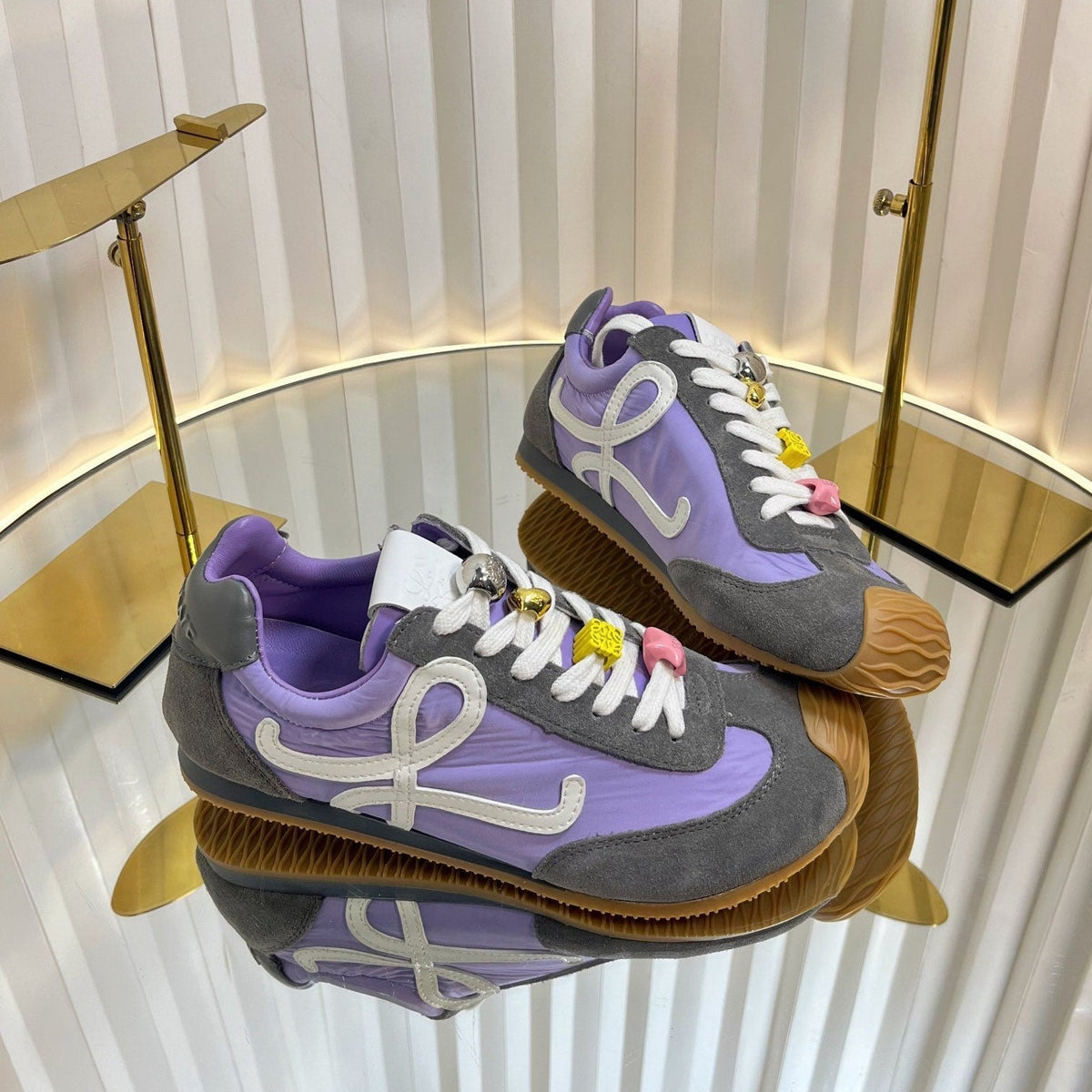 Loewe 26S Runner 2.0 Sneakers in Dark Grey Suede and Purple Fabric