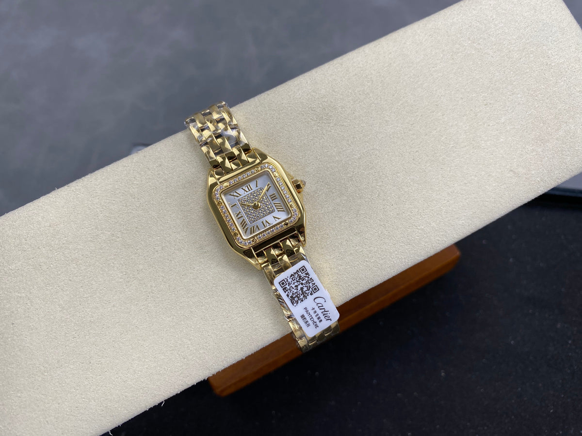 Cartier Panthère 37mm White Diamond Dial Gold Diamond Bezel
