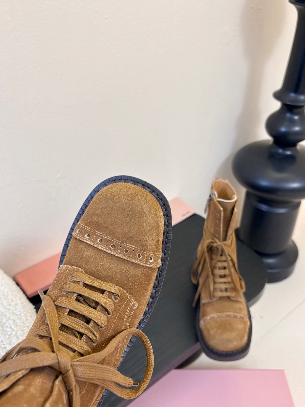 Miumiu 25s Laced Booties Cinnamon Brown Suede