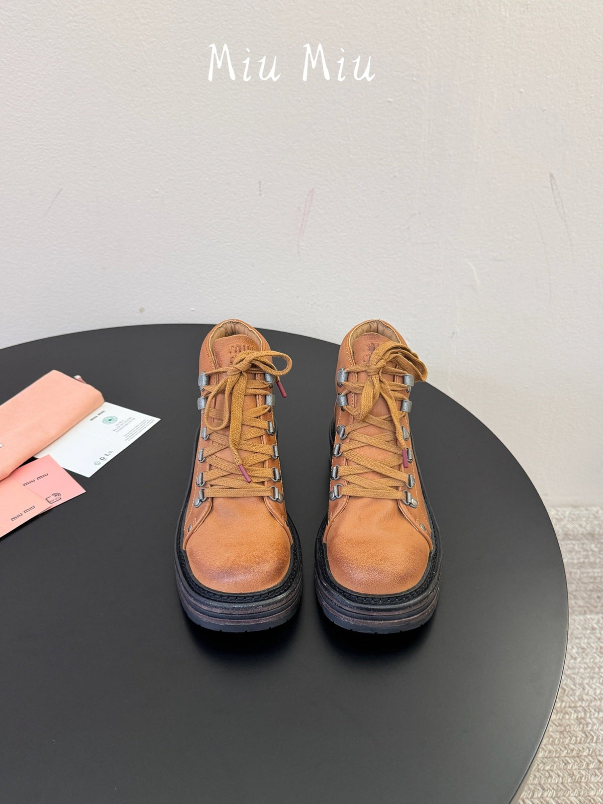 Miumiu 26s Ankle Mountain Boots Camel Brown Calfskin