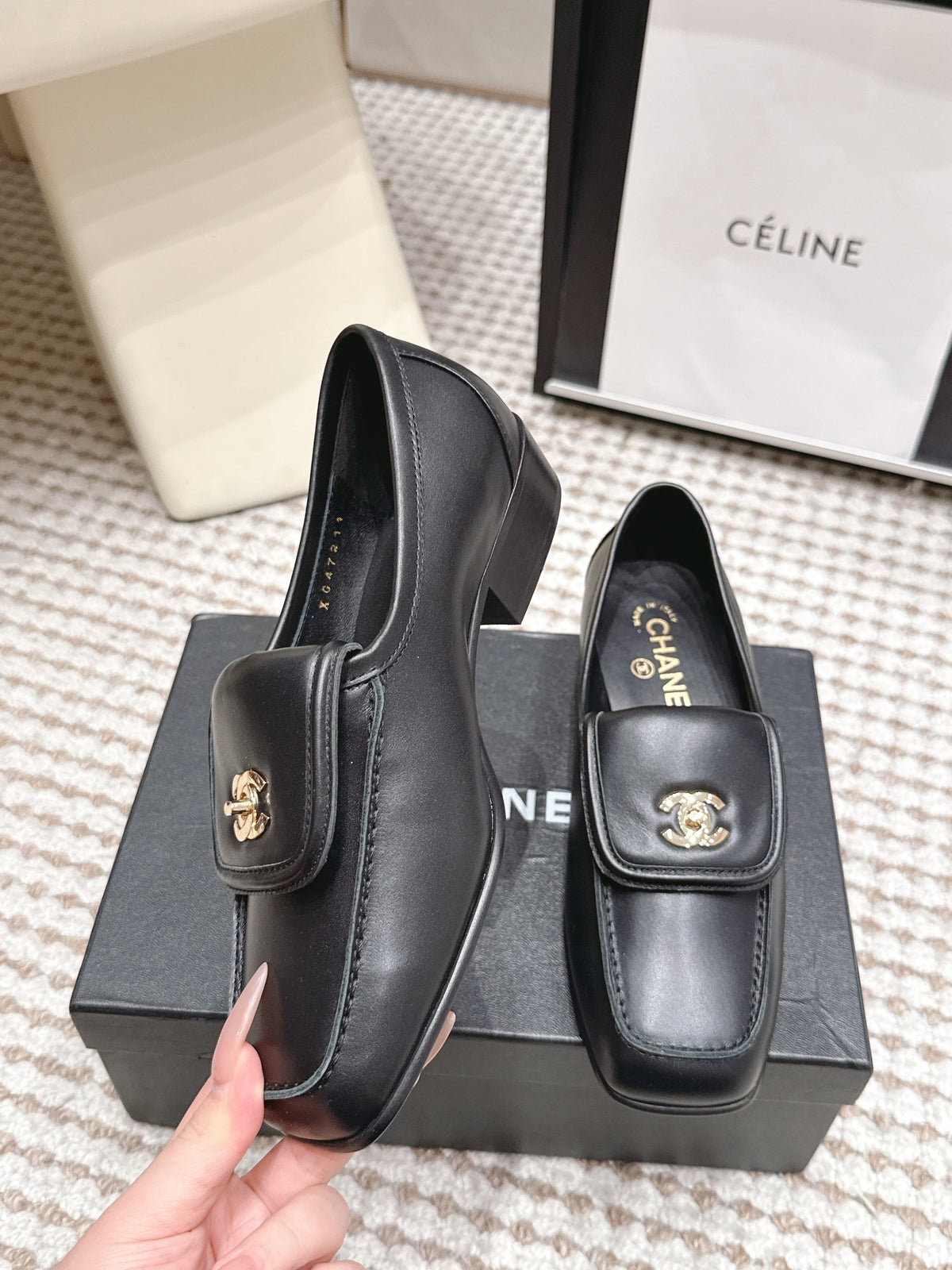 CC 26S Loafers in Black Calfskin with Gold-Tone CC Logo