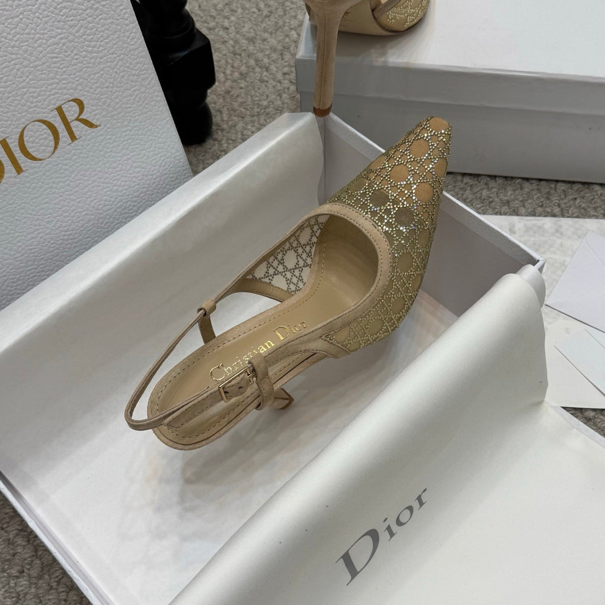CD Rhinestone 10cm Slingback Sandals Mesh 157559