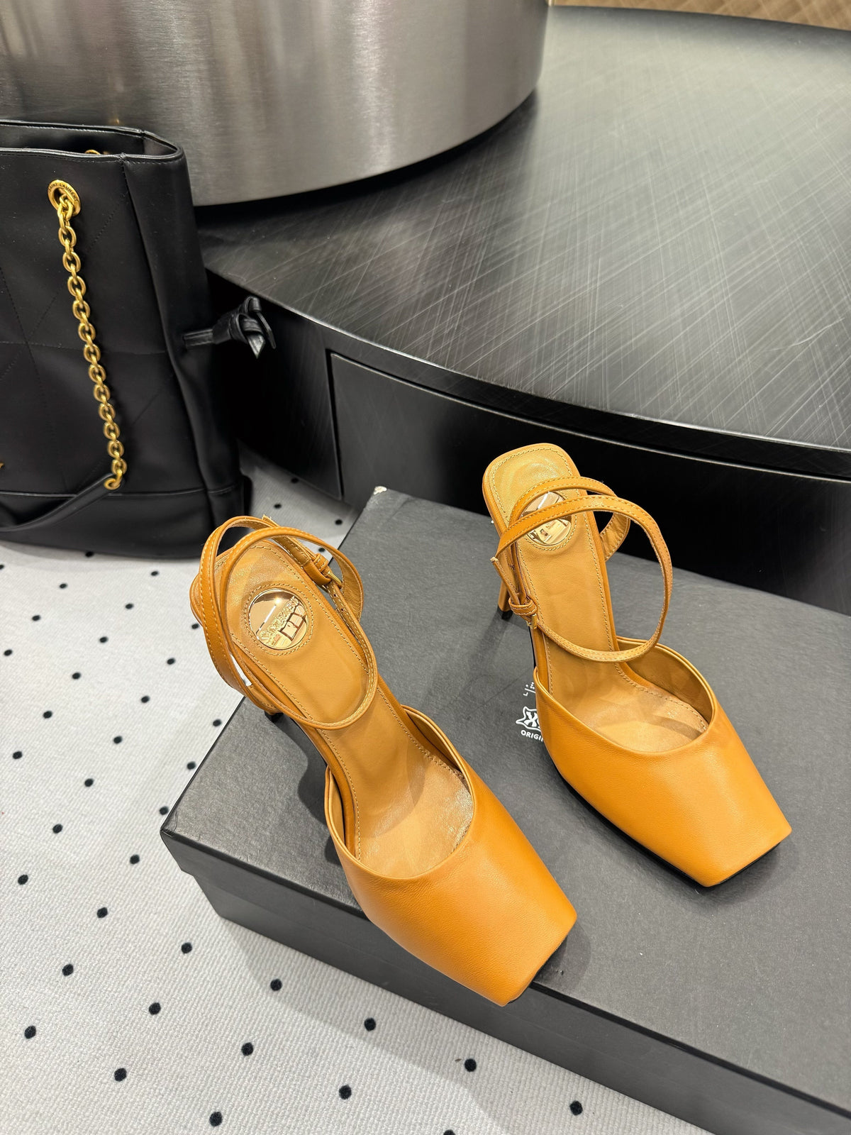 YSL 26S Square-Toe High Heels 105 Mm Ochre Yellow Calfskin
