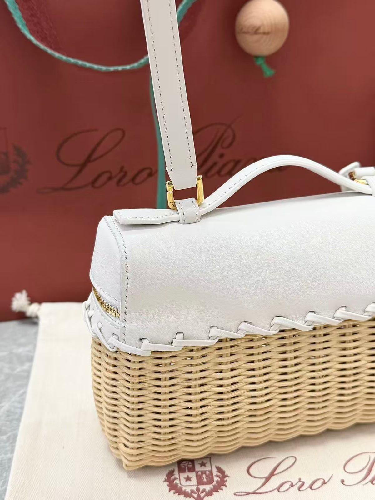 Loro Piana 2026 Extra Pocket L19 Bag Beige Pink Rattan Leather