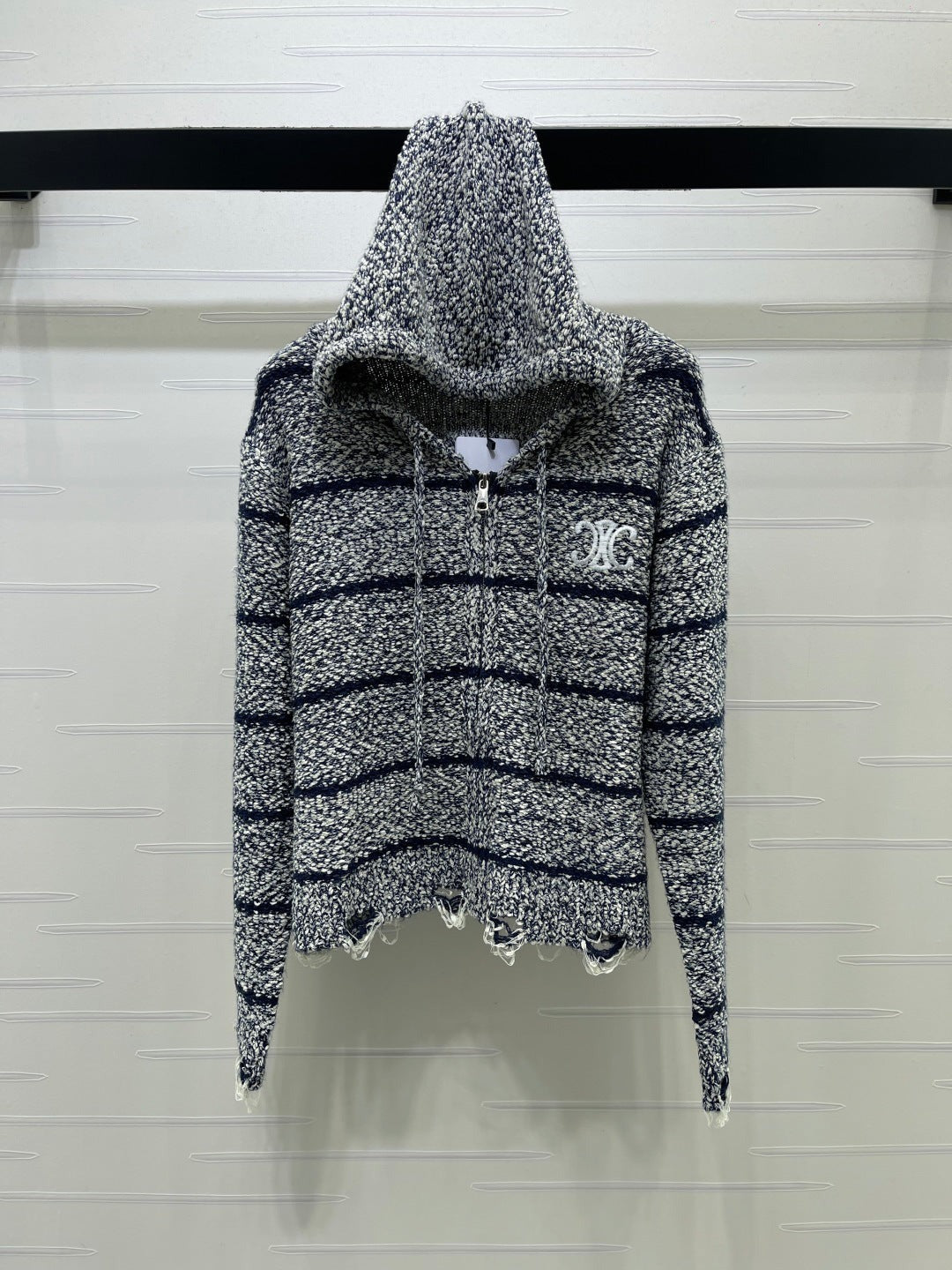 CE 26S Striped Zip-Up Hoodie C Monogram Logo Knit Wool 430309