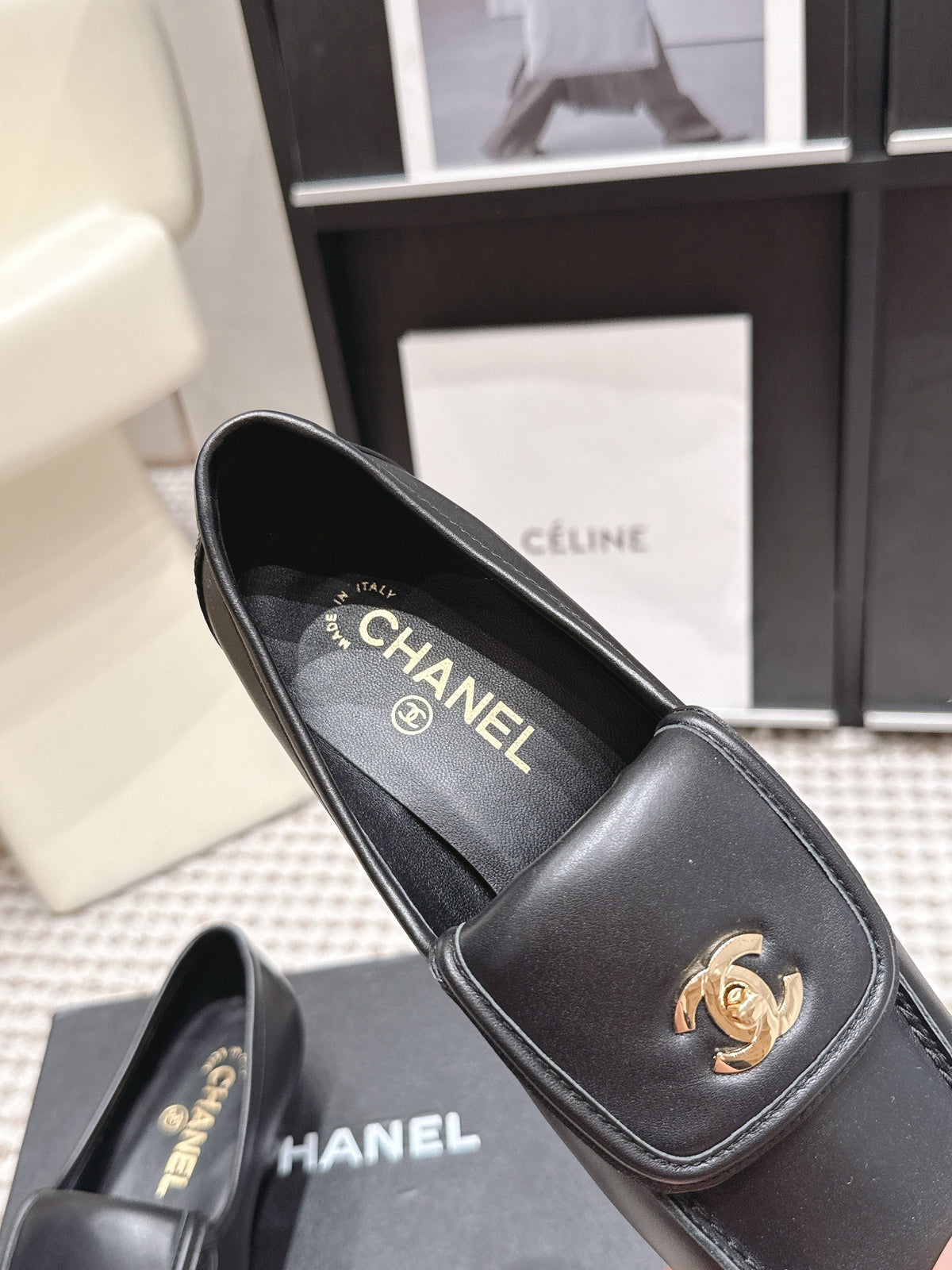 CC 26S Loafers in Black Calfskin with Gold-Tone CC Logo