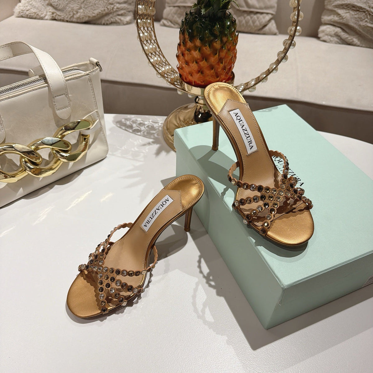 Aquazzura 26S High-Heel Sandals 8.5cm Metallic Gold Calfskin