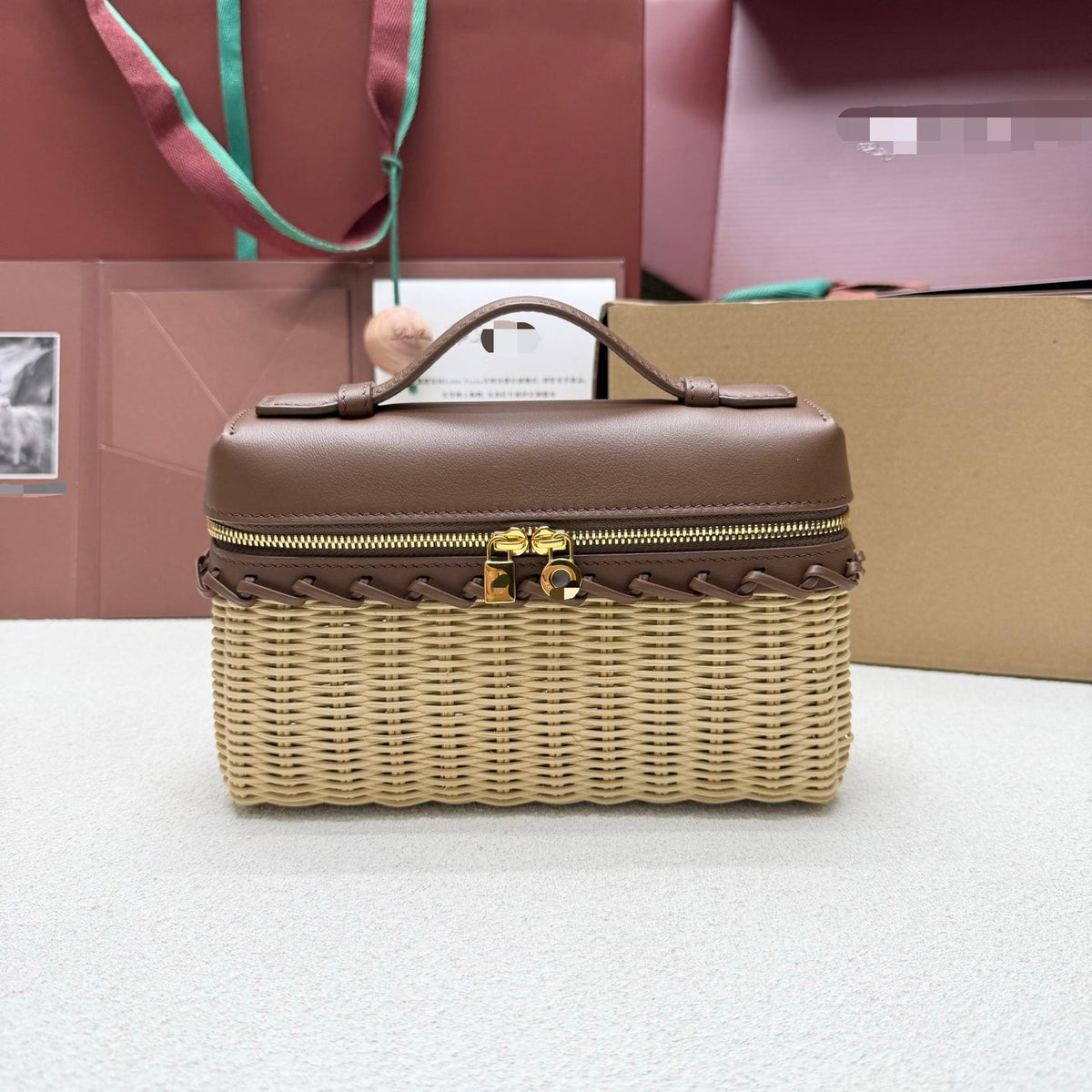 Loro Piana 2026 Extra Pocket L19 Bag Beige Pink Rattan Leather