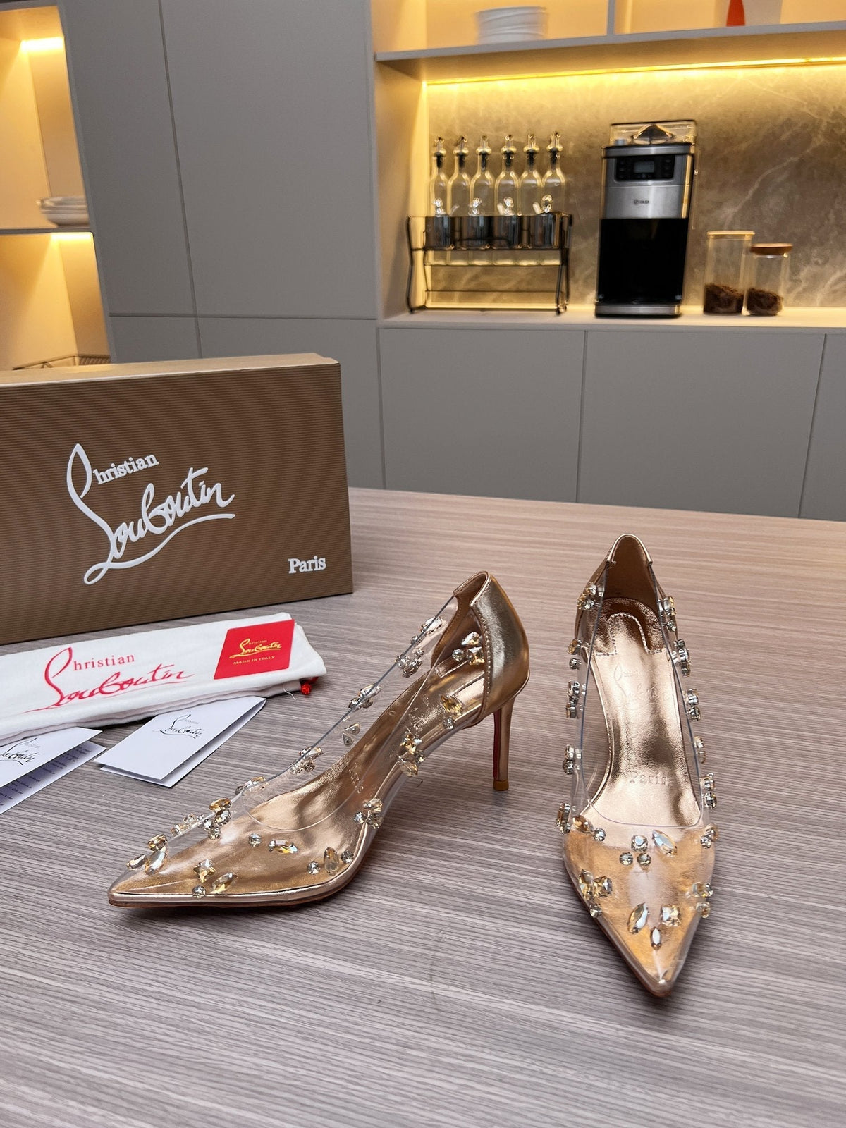 CL 26S Degraqueen Pumps 8.5cm Crystal Gold PVC 140667