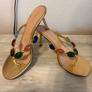 Gianvito Rossi Shanti Thong Sandal Gold Leather