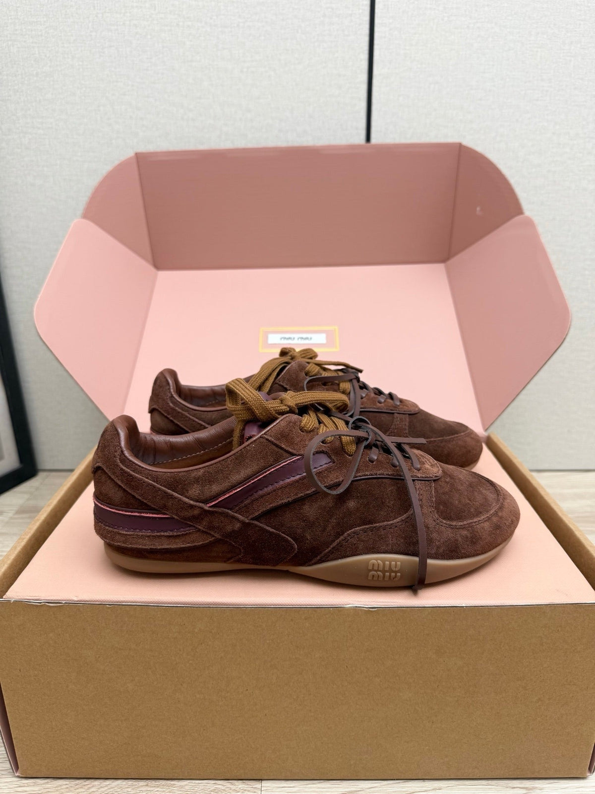 Miumiu 26s Sneakers Dark Brown Suede Style 11
