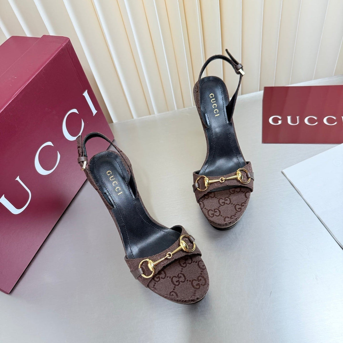 Gucci 26s Slingback Pump 10.5cm Dark Brown GG Canvas