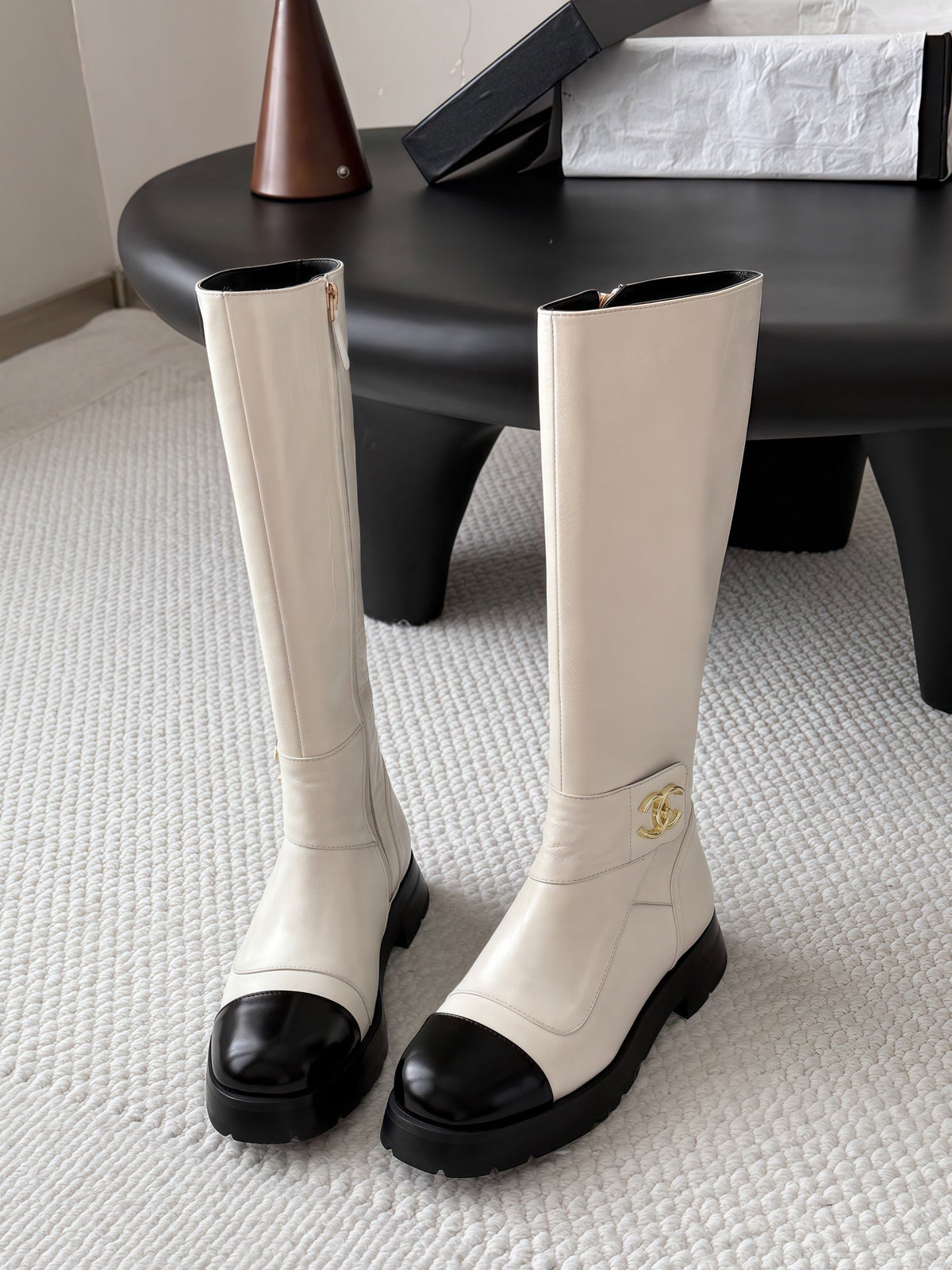 Chanel 2026 CC Logo Knee-High Boots Suede Leather 127869