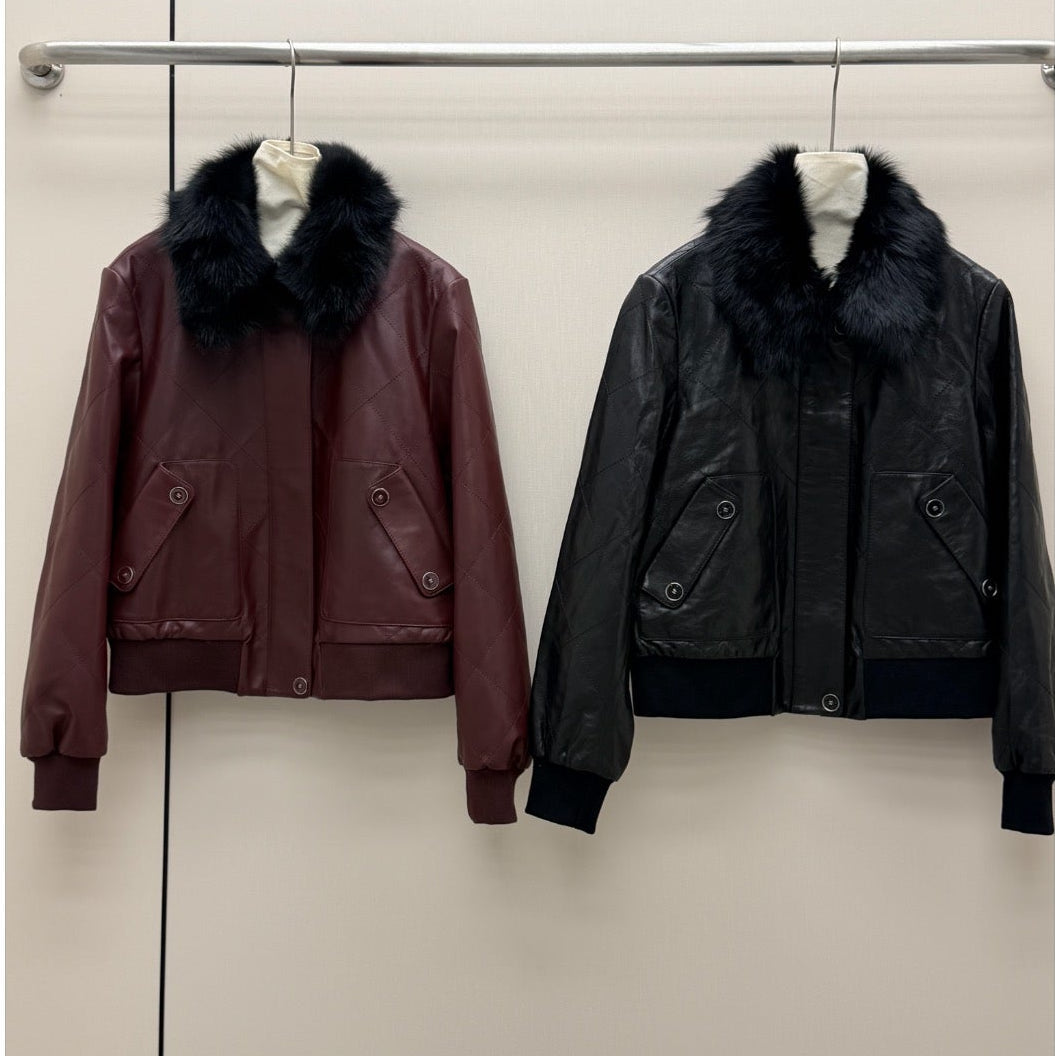 CC 26S Logo Hardware Fur Collar Jacket Lambskin 435086