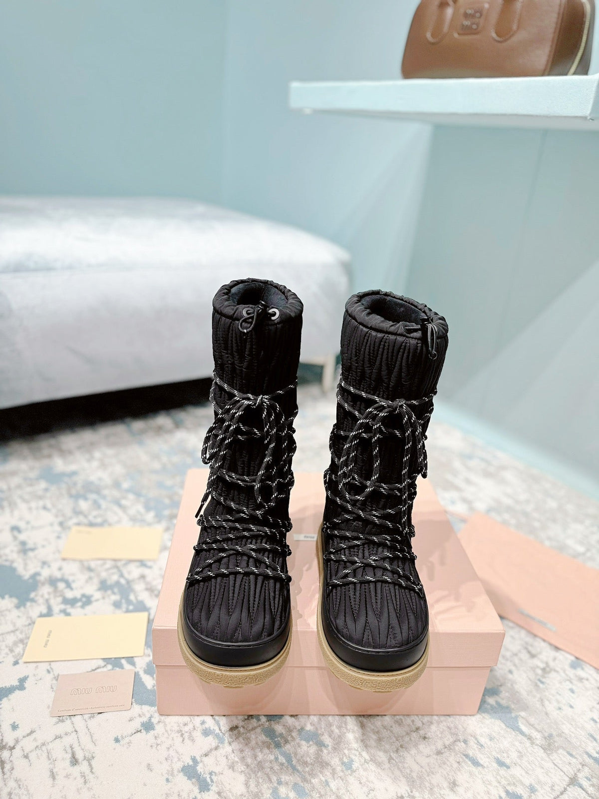 Miumiu 26s Ankle Snow Boots Black Fabric Style 16