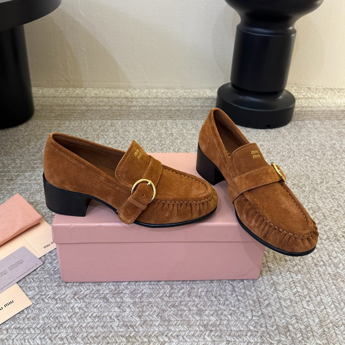 Miumiu 26s Heel Loafers 5cm Brown Suede
