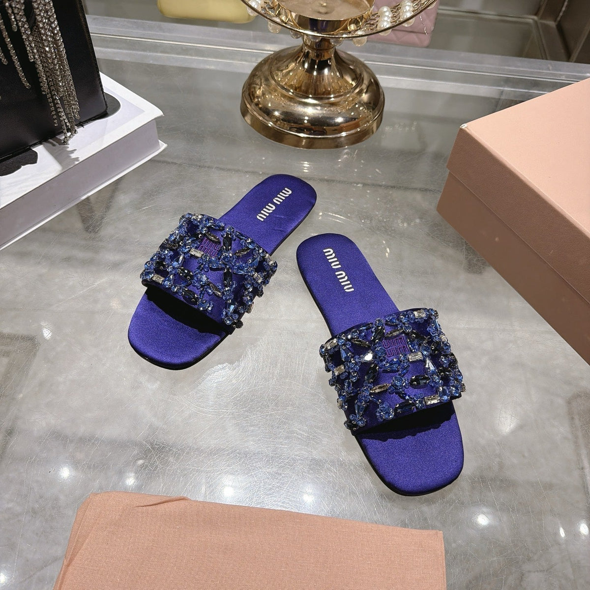 Miumiu 26s Sandals Purple Embellished Silk