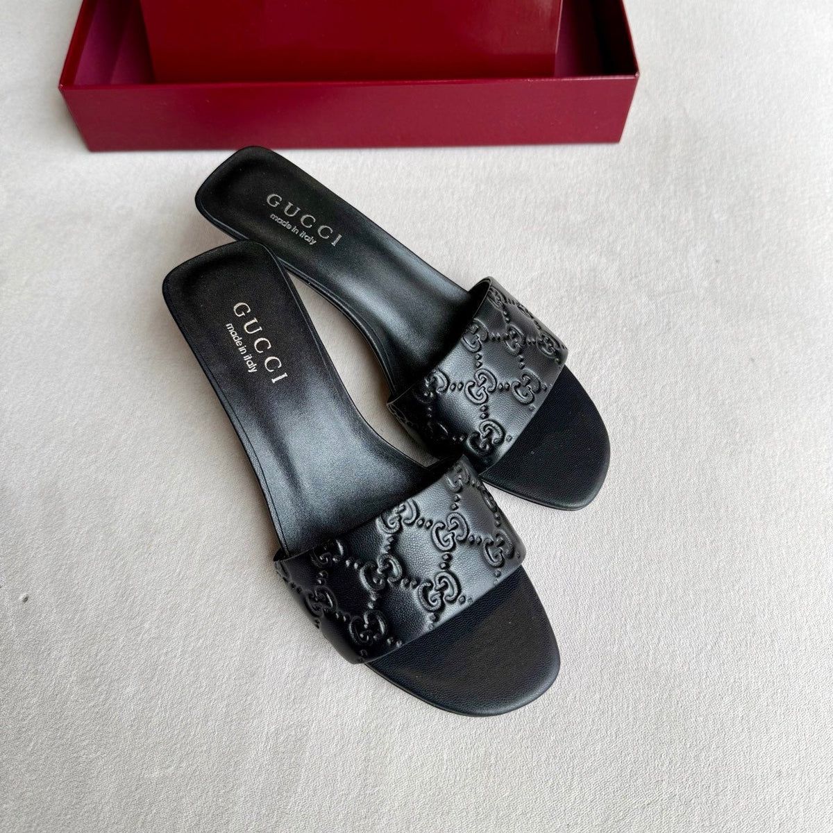 Gucci 26s Slide Sandals 5.5cm Black Calfskin