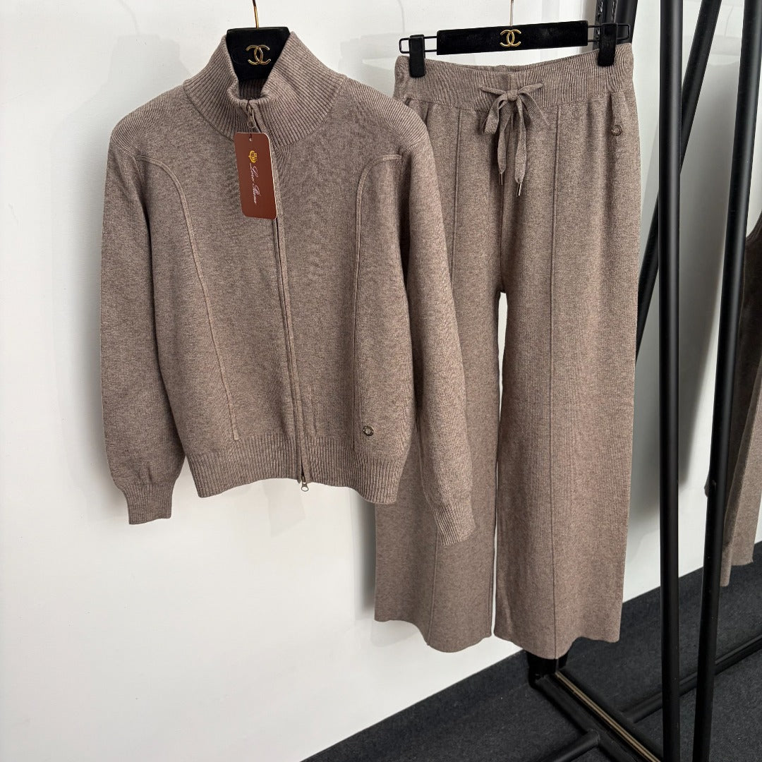 Loro Piana 26S Knit Zip-Up Jacket & Wide-Leg Pants Set 863