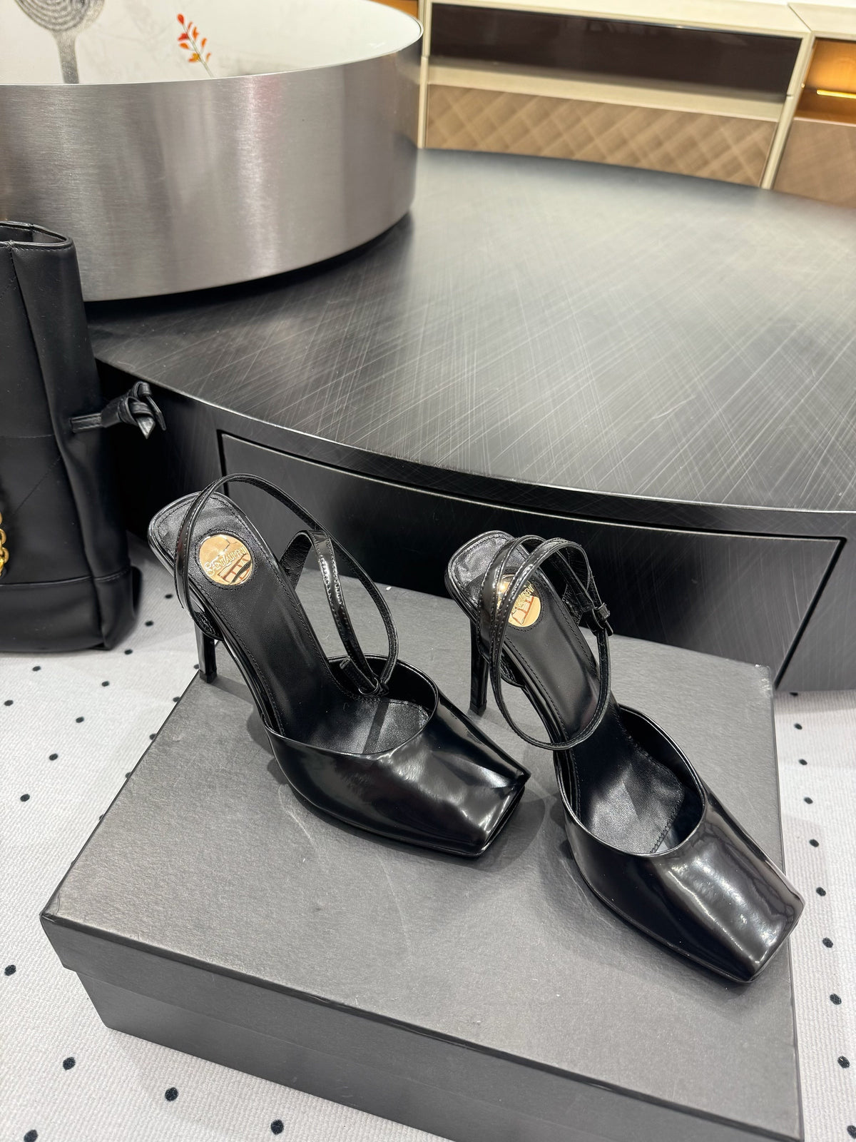 YSL 26S Square-Toe High Heels 105 Mm Black Patent Calfskin
