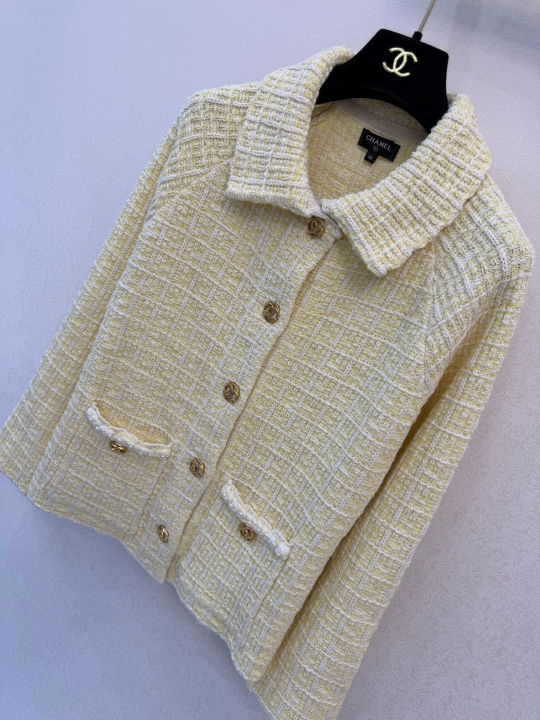 CC 26S Tweed Jacket Classic Collar Button Closure Flap Pockets Yellow Cotton 433640