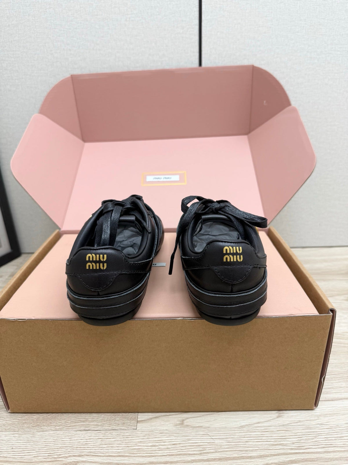 Miumiu 26s Buckle Sneakers Black Calfskin With Gold Hardware