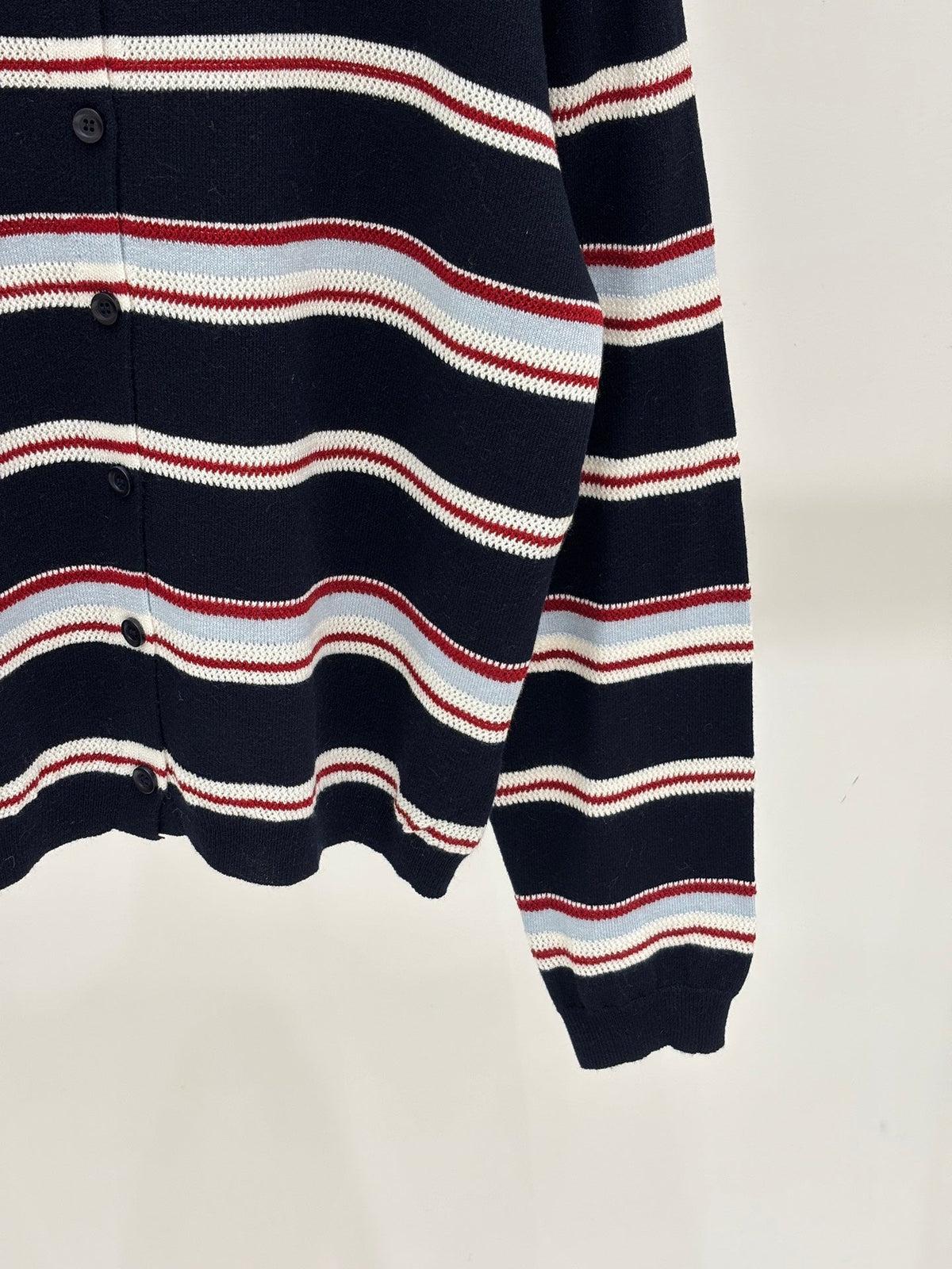 Miumiu 2026 Striped Cardigan Navy Blue Wool 431815