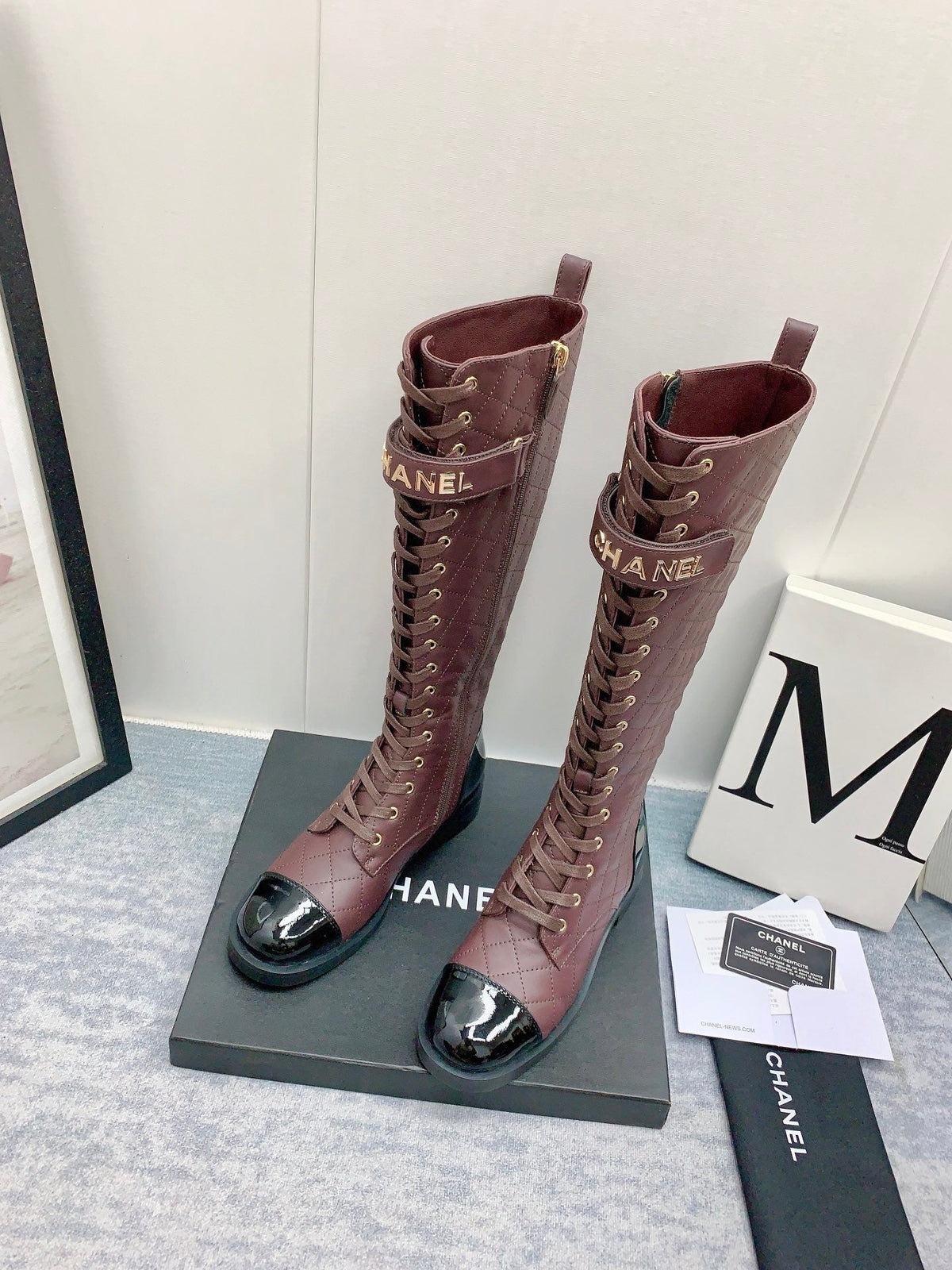 Chanel 2026 Quilted Lace-Up Combat Boots Calfskin 162266