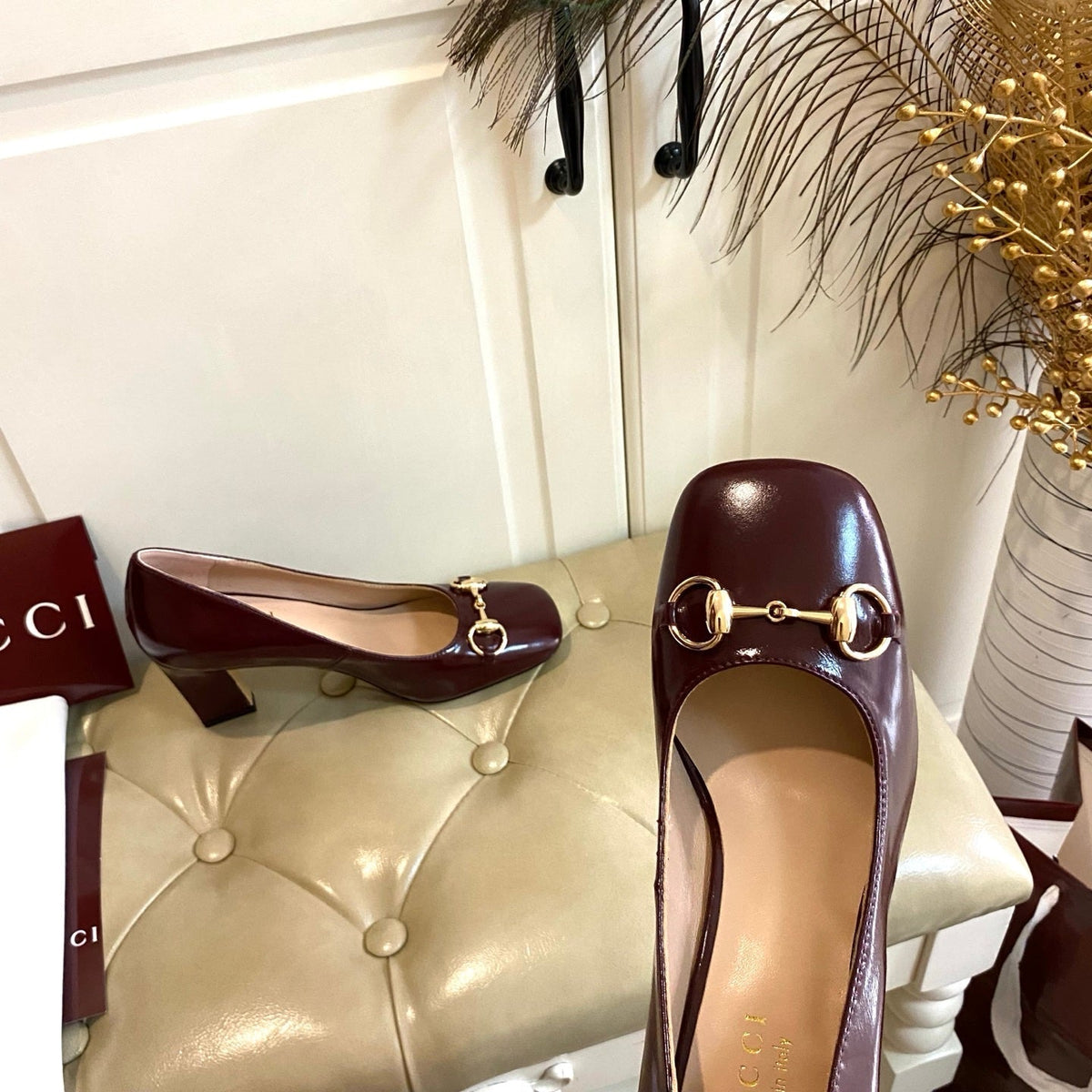 Gucci 26s Horsebit Mid-Heel Pumps 7.5cm Dark Red Calfskin