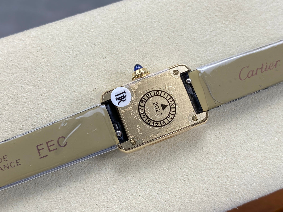 Cartier Tank 24mm Black Dial Gold Case Leather