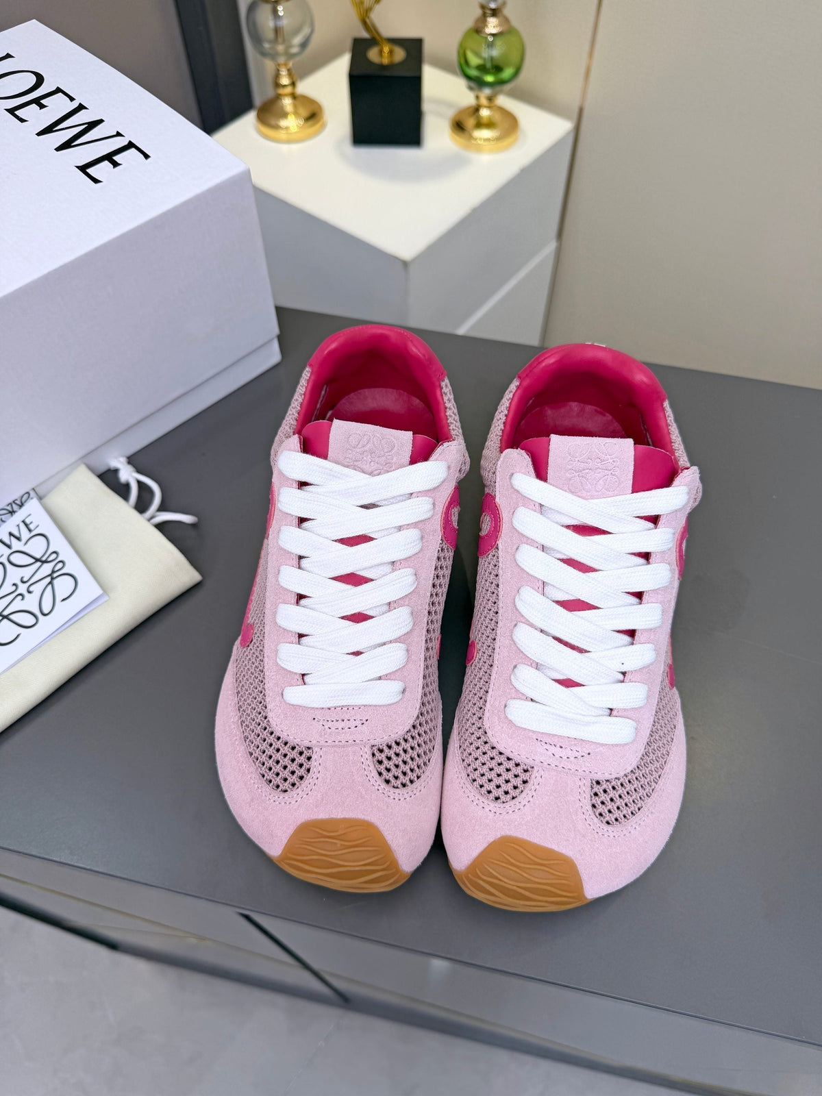 Loewe 26S Runner 2.0 Sneakers in Pink Suede and Mesh Fabric
