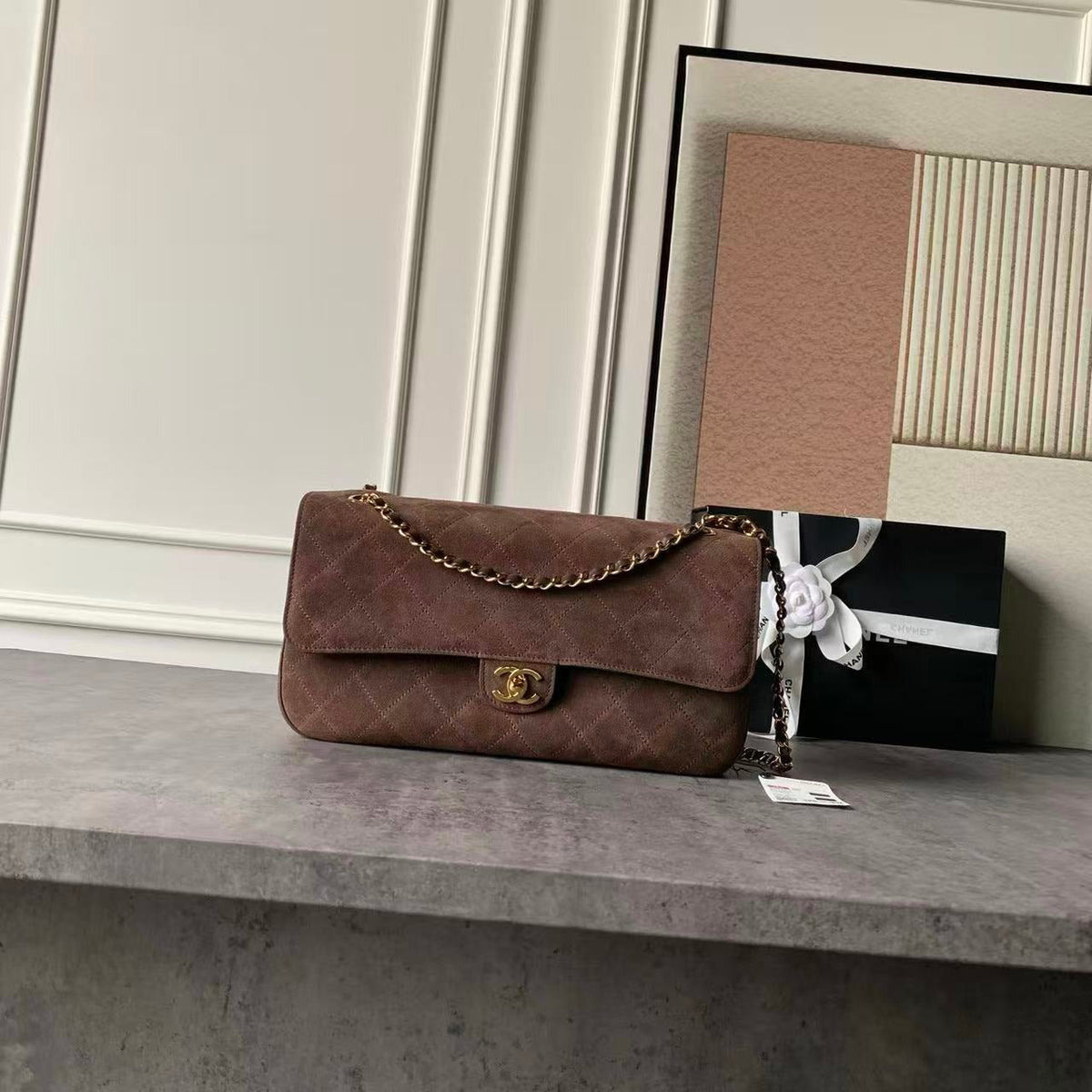 CC Maxi Flap 32 cm Handbag Dark Brown Suede Calfskin