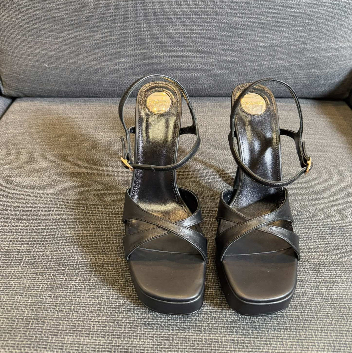 YSL 26S Cross-Strap Sandals 150 Mm Black Calfskin