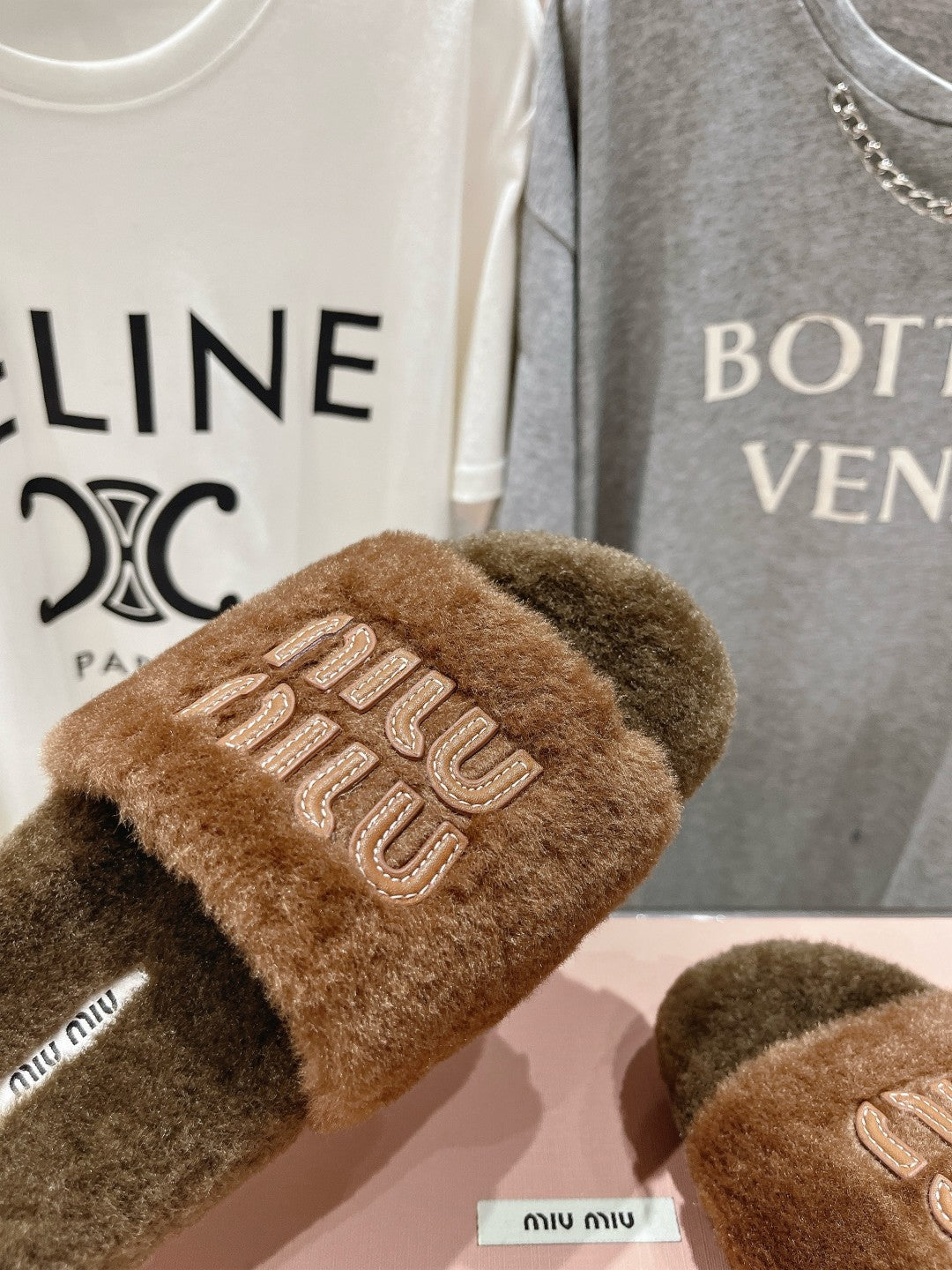 Miumiu 26s Flat Slides Brown Shearling