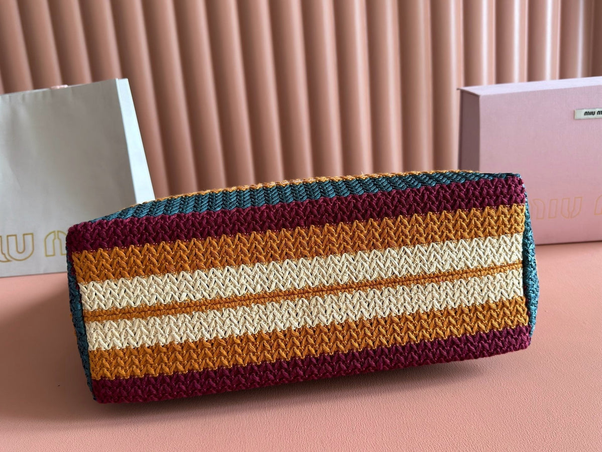 Miu Miu 2026 Striped Tote Bag 40cm Multicolor Woven Raffia-Effect