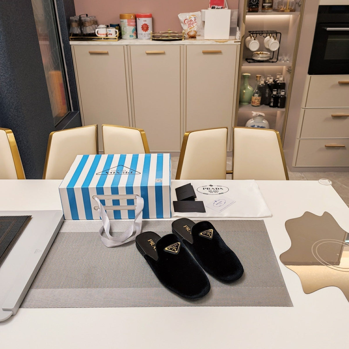 Prada 26s Square Toe Slippers Black Velvet