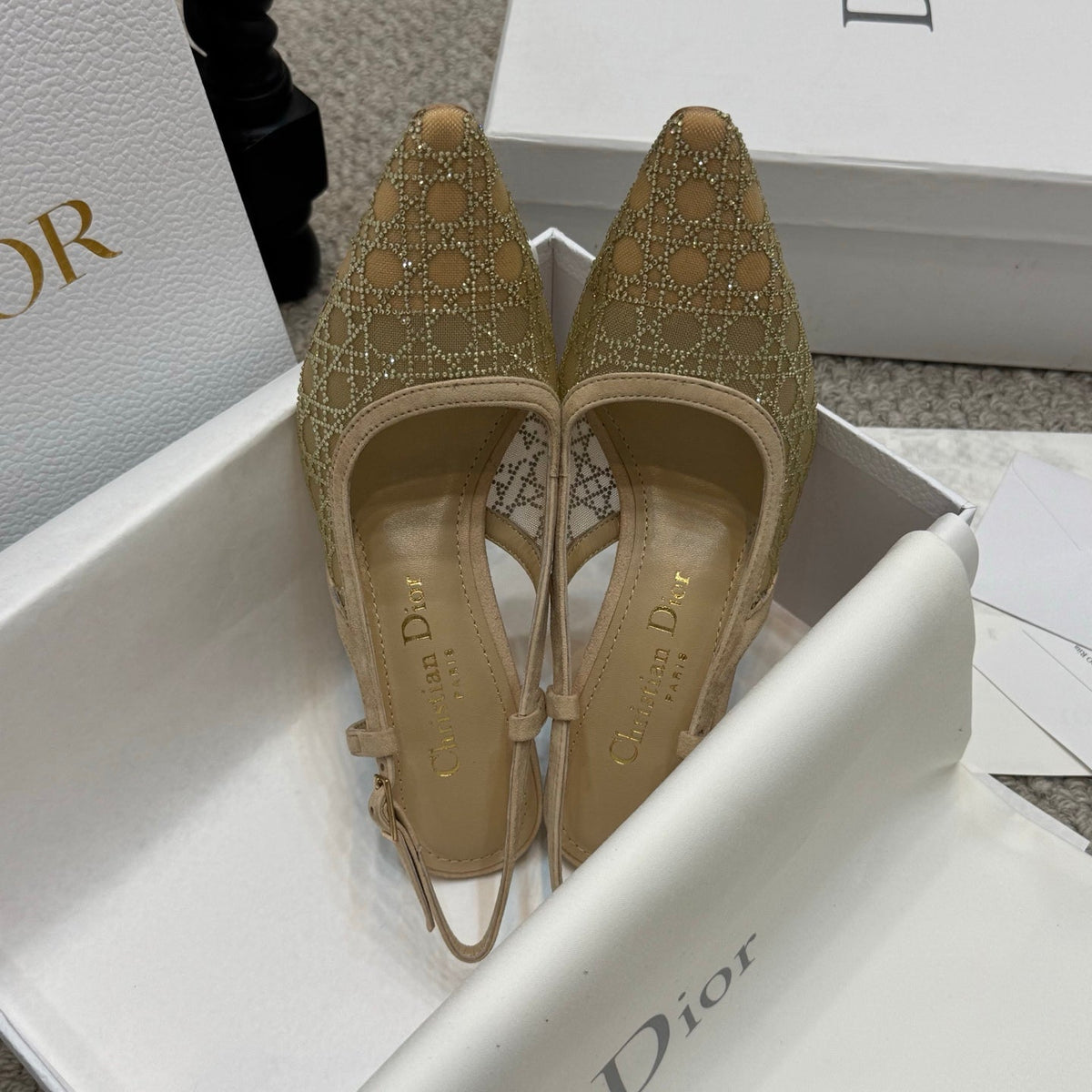 CD Rhinestone 10cm Slingback Sandals Mesh 157559